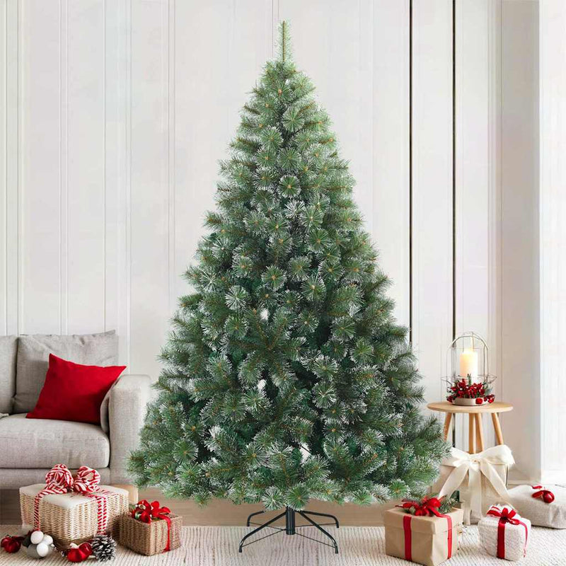 Afbeelding laden in galerijviewer, Vidaxl kunst kerstboom met geveerde takken, sneeuw bedekt groen 210 cm