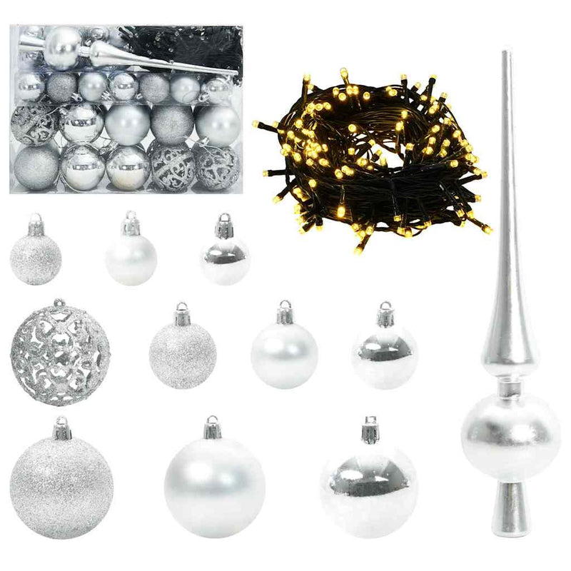Afbeelding laden in galerijviewer, Vidaxl kerstbal set met 150 led 61 pcs zilver kunststof