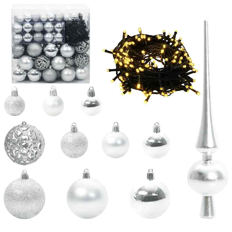 Afbeelding laden in galerijviewer, Vidaxl kerstbal set met 300 led 120 pcs zilver kunststof