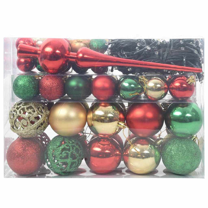 Afbeelding laden in galerijviewer, Vidaxl kerstbal set met 150 led 61 pcs multikleur kunststof