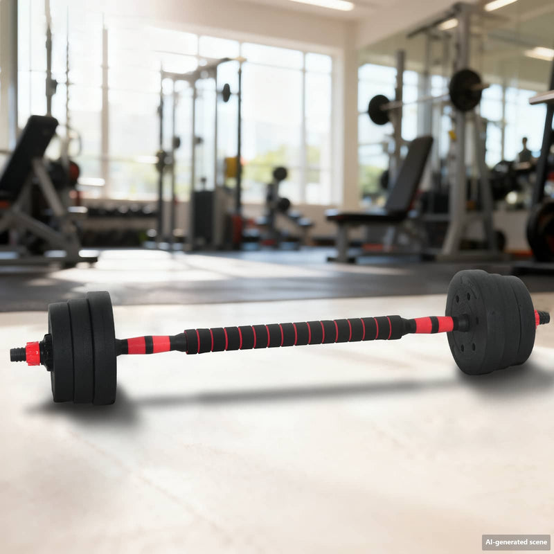 Afbeelding laden in galerijviewer, Vidaxl 2-in-1 halter-barbell set 30kg zwart en rood