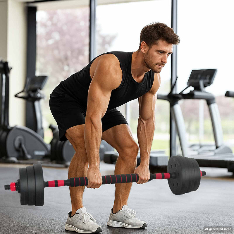 Afbeelding laden in galerijviewer, Vidaxl 2-in-1 halter-barbell set 30kg zwart en rood
