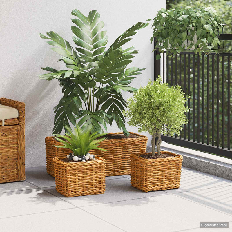 Afbeelding laden in galerijviewer, Vidaxl plantenmand met opslag 3 pcs bruin kubu rattan