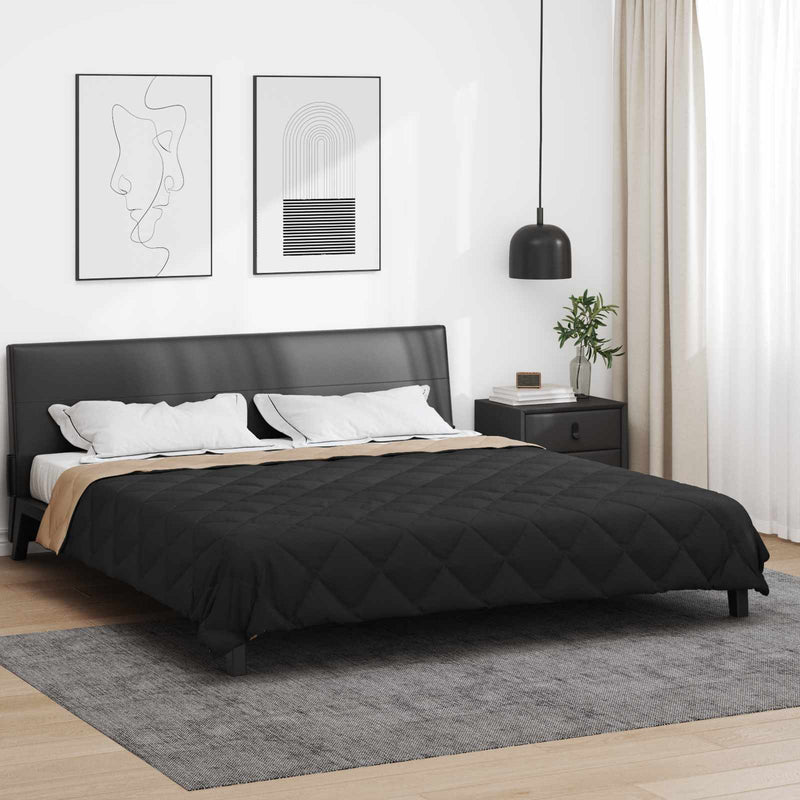 Afbeelding laden in galerijviewer, Vidaxl vol jaar dekbed zwart en taupe 200 x 220 cm microfiber