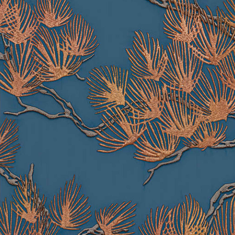 Afbeelding laden in galerijviewer, Dutch wallcoverings behang pine tree goudkleurig en blauw