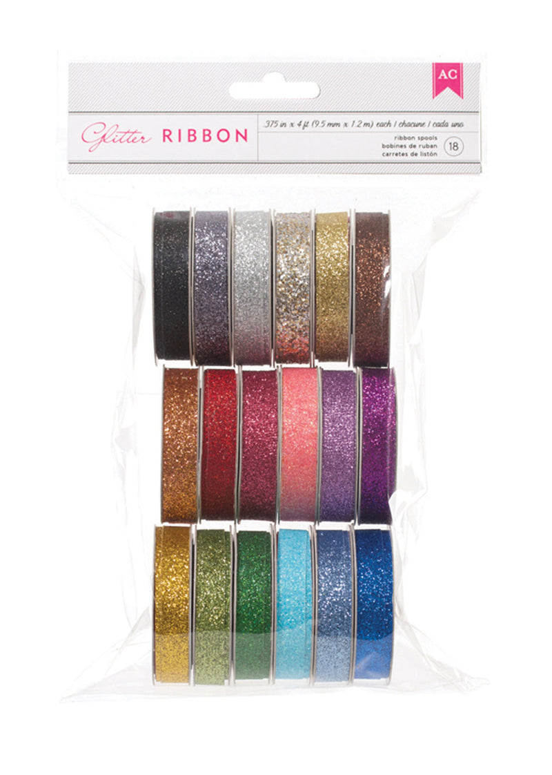 Afbeelding laden in galerijviewer, American crafts • glitter ribbon value pack 18 spools