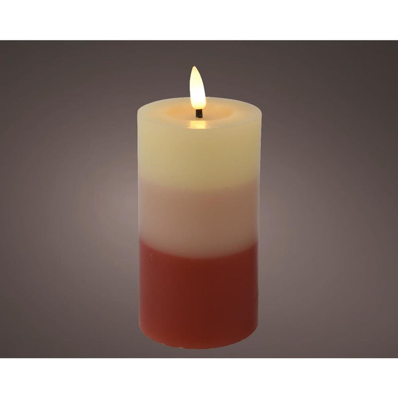 Afbeelding laden in galerijviewer, Lumineo led kaars met kleurverloop voor binnen met vlameffect en timer dia7x15cm terra werkt op 2xaaa batterijen (excl)<br> <br>