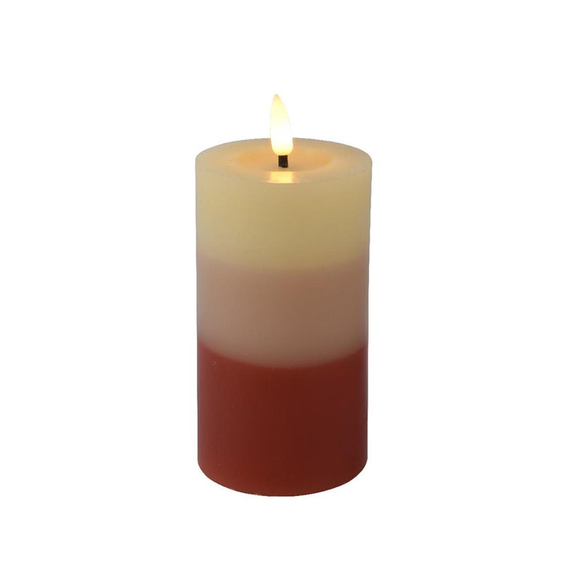 Afbeelding laden in galerijviewer, Lumineo led kaars met kleurverloop voor binnen met vlameffect en timer dia7x15cm terra werkt op 2xaaa batterijen (excl)<br> <br>