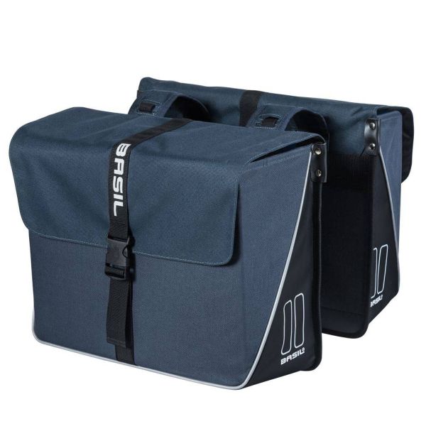 Afbeelding laden in galerijviewer, Basil Forte dubbele fietstas, waterafstotend, navy blauw zwart, 35L