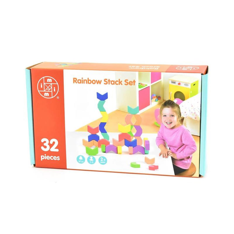 Afbeelding laden in galerijviewer, Houten stapelset regenboog 32-delig 27x15cm