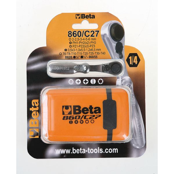 Afbeelding laden in galerijviewer, Beta Ratelsleutel Tools 860 C27 met schroefbitset 27 delig in box