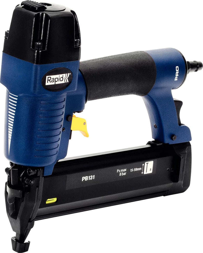 Afbeelding laden in galerijviewer, Rapid professionele pneumatische tacker - magnesium behuizing - 360° luchtuitlaat - regelbare inslagdiepte - blauw geel