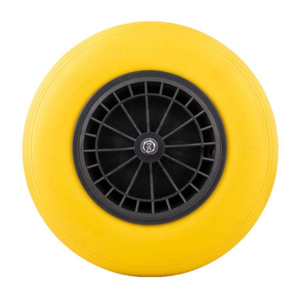 Afbeelding laden in galerijviewer, Antilek kruiwagenwiel 4.00-8 pu plastic geel