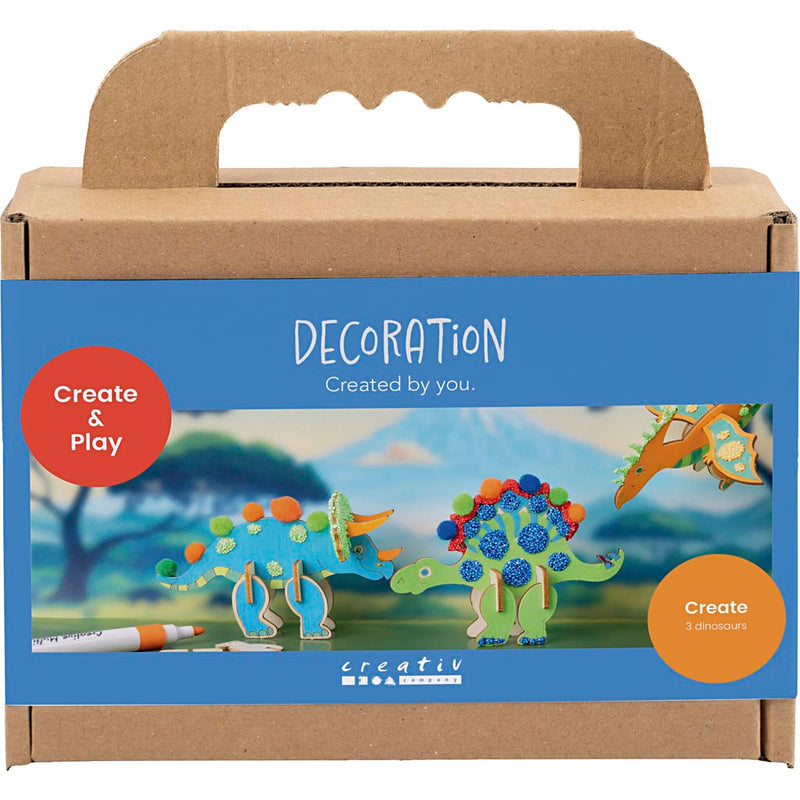 Afbeelding laden in galerijviewer, Creativ company https: www.cchobby.nl mini-hobbyset-decoratie-dinosaurus-blauw-groen-oranje-rood-1-doos