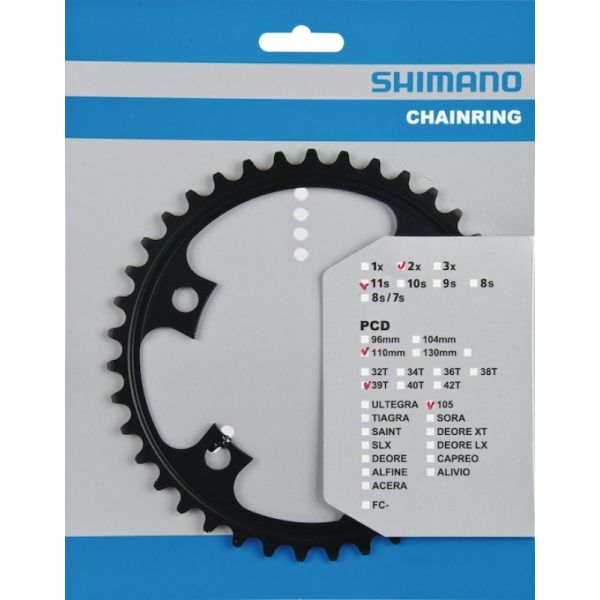 Afbeelding laden in galerijviewer, Shimano kettingblad 105 11V 39T Y1PH39000 FC-5800 zwart
