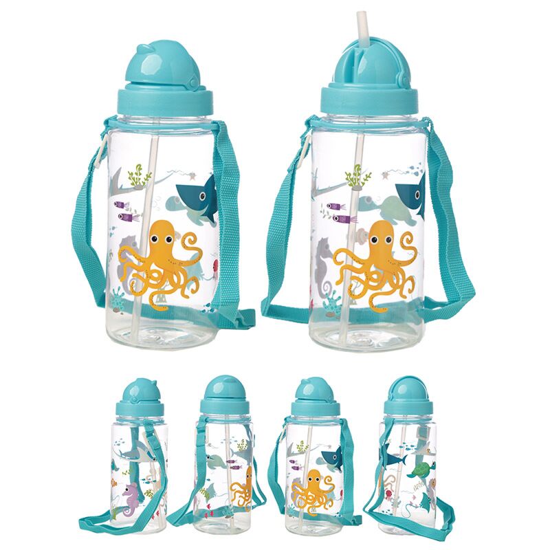 Afbeelding laden in galerijviewer, Zeedieren duurzame bpa-vrij 450ml kinder waterfles rietje