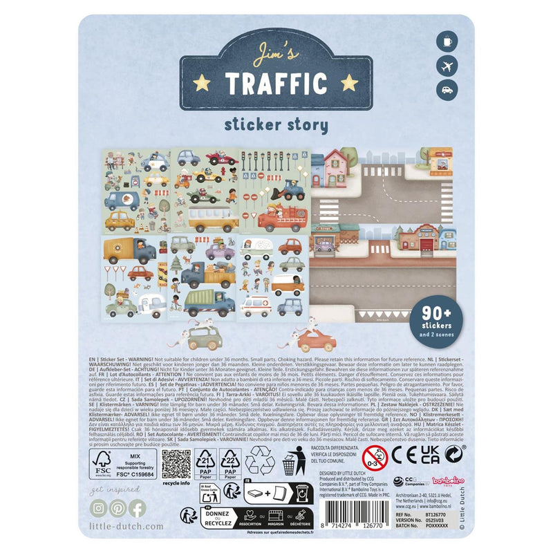 Afbeelding laden in galerijviewer, Little dutch stickerboekje jim friends - 90+ stickers met speelachtergrond - creatief speelgoed vanaf 3 jaar - verkeer