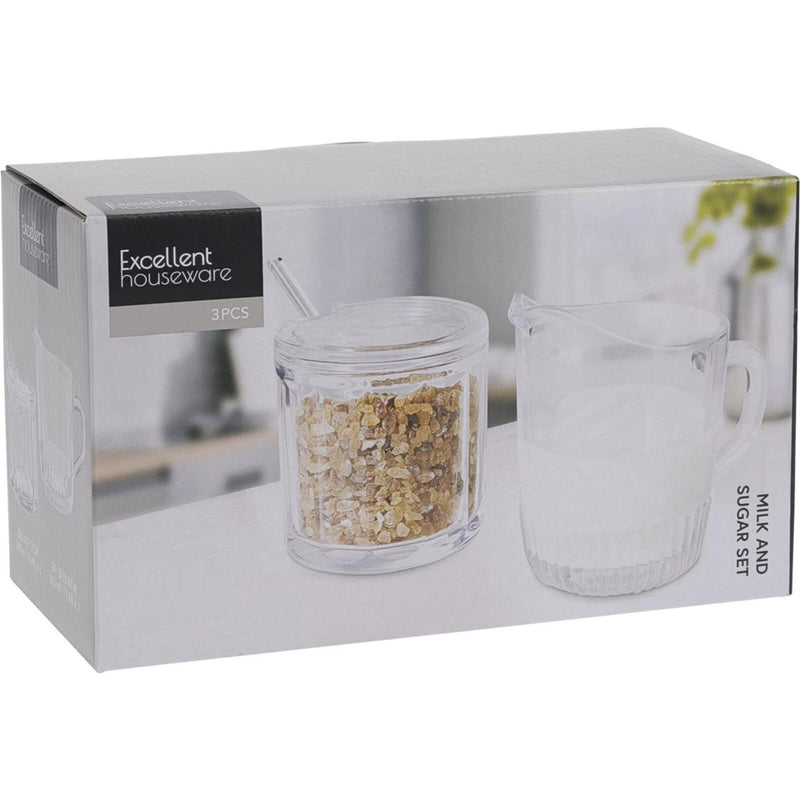 Afbeelding laden in galerijviewer, Excellent houseware suiker en melkset glas 3-delig