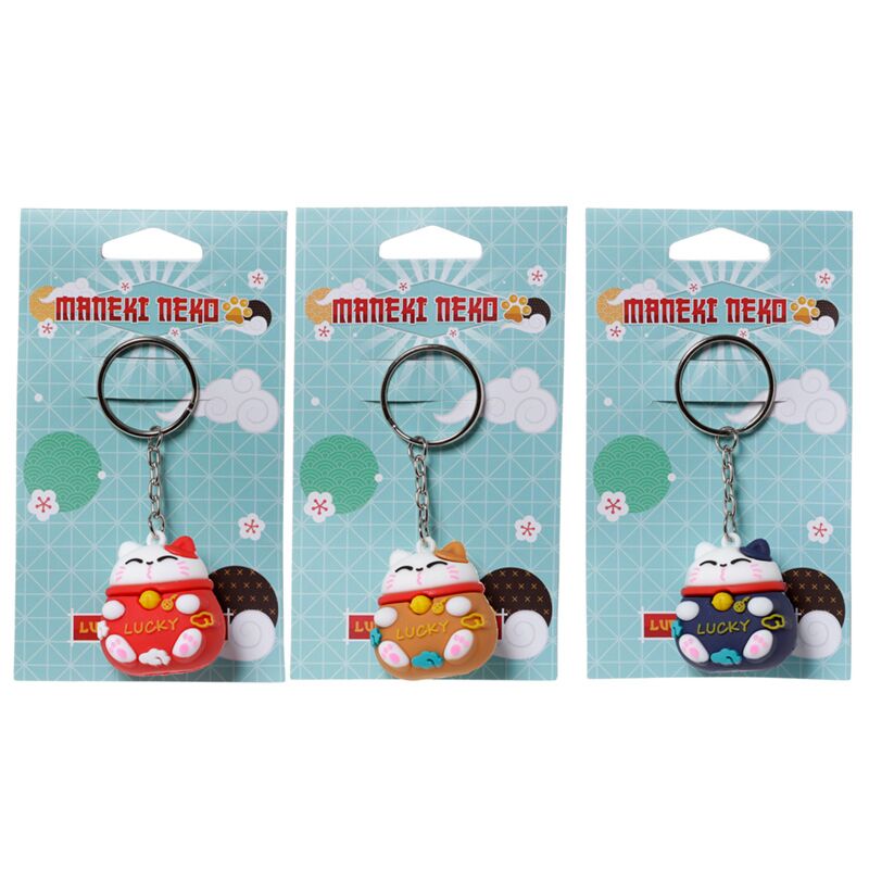 Afbeelding laden in galerijviewer, Maneki neko gelukskat 3d pvc sleutelhanger