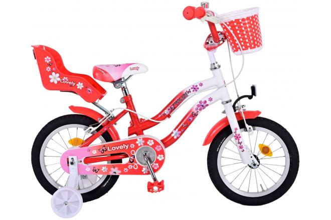 Afbeelding laden in galerijviewer, Volare Lovely Kinderfiets - Meisjes - 14 inch - Rood Wit - Twee Handremmen