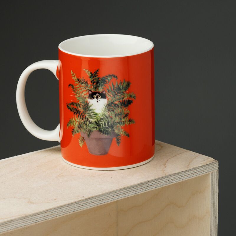 Afbeelding laden in galerijviewer, Kim haskins kat in plantpot rode porselein mok
