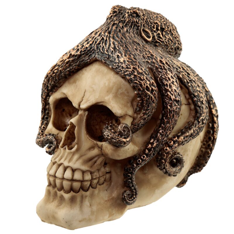 Afbeelding laden in galerijviewer, Bronskleurige octopus schedel woonaccessoire
