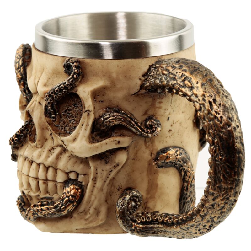Afbeelding laden in galerijviewer, Bronskleurige octopus schedel decoratieve kroes
