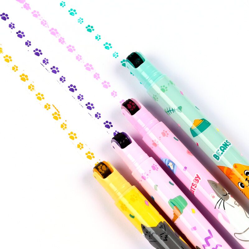 Afbeelding laden in galerijviewer, Beans co katten 2-in-1 highlighter stempelwiel pen