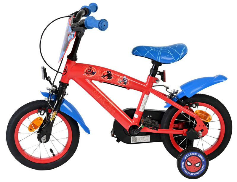 Afbeelding laden in galerijviewer, Spiderman spider-man kinderfiets - jongens - 12 inch - blauw rood - twee handremmen