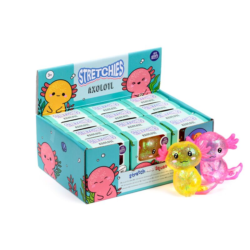 Afbeelding laden in galerijviewer, Knijpbare glitter axolotl stress speelgoed