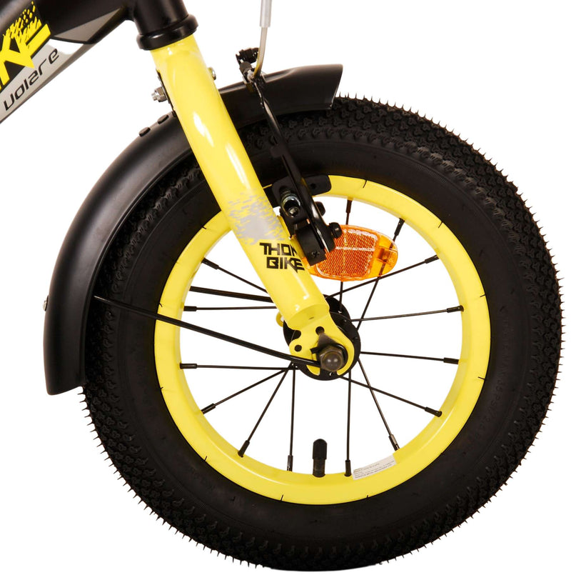 Afbeelding laden in galerijviewer, Volare Thombike Kinderfiets - Jongens - 12 inch - Zwart Geel - Twee Handremmen