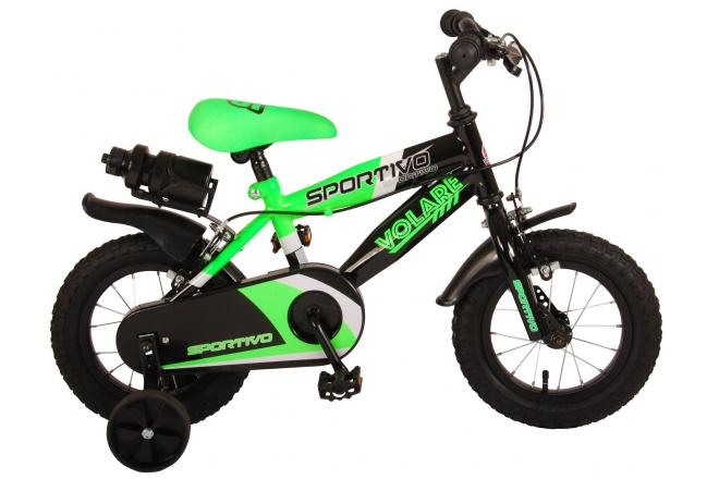 Afbeelding laden in galerijviewer, Volare Sportivo Kinderfiets Jongens 12 inch Neon Groen Zwart Twee Handremmen 95% afgemonteerd
