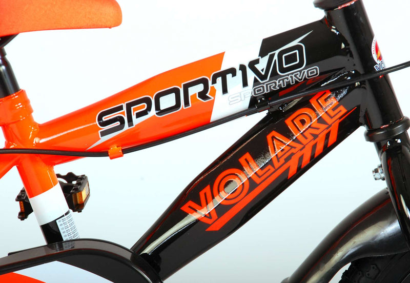 Afbeelding laden in galerijviewer, Volare Sportivo Kinderfiets - Jongens - 12 inch - Neon Oranje Zwart - Twee Handremmen - 95% afgemonteerd