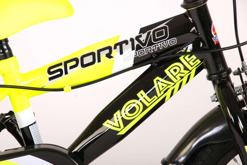 Afbeelding laden in galerijviewer, Volare Sportivo Kinderfiets Jongens 14 inch Neon Geel Zwart Twee Handremmen 95% afgemonteerd