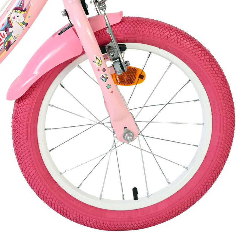 Afbeelding laden in galerijviewer, Volare unicorn kinderfiets - meisjes - 16 inch - roze - twee handremmen