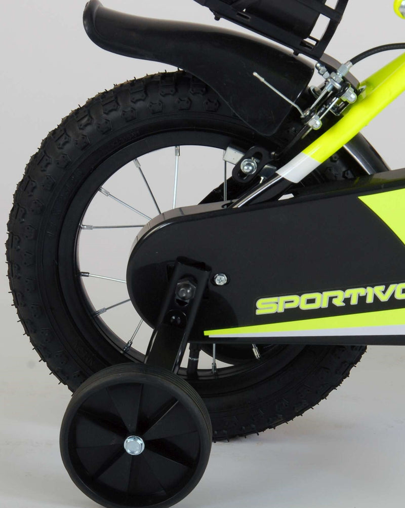 Afbeelding laden in galerijviewer, Volare Sportivo Kinderfiets Jongens 12 inch Neon Geel Zwart Twee Handremmen 95% afgemonteerd