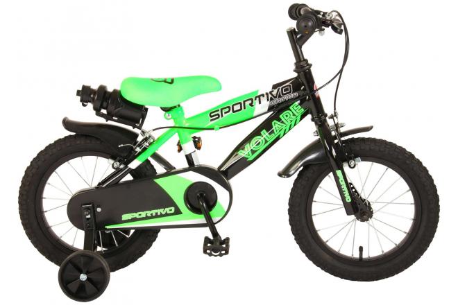 Afbeelding laden in galerijviewer, Volare Sportivo Kinderfiets Jongens 14 inch Neon Groen Zwart Twee Handremmen 95% afgemonteerd
