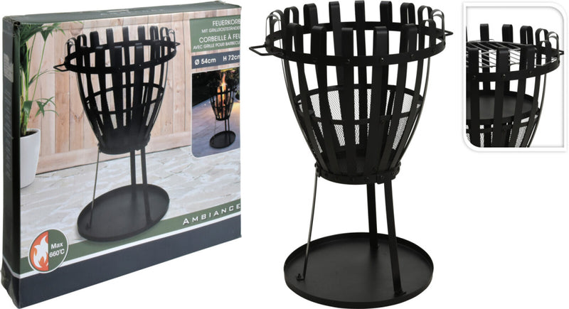 Afbeelding laden in galerijviewer, Ambiance 2-in1 Vuurkorf met BBQ Grill 660°C Ø 54 cm Zwart