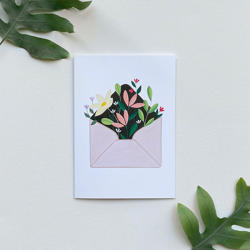 Afbeelding laden in galerijviewer, Art by andu wenskaart flower envelope