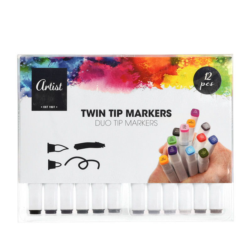 Afbeelding laden in galerijviewer, Artist duo tip markers grijs 12 stuks