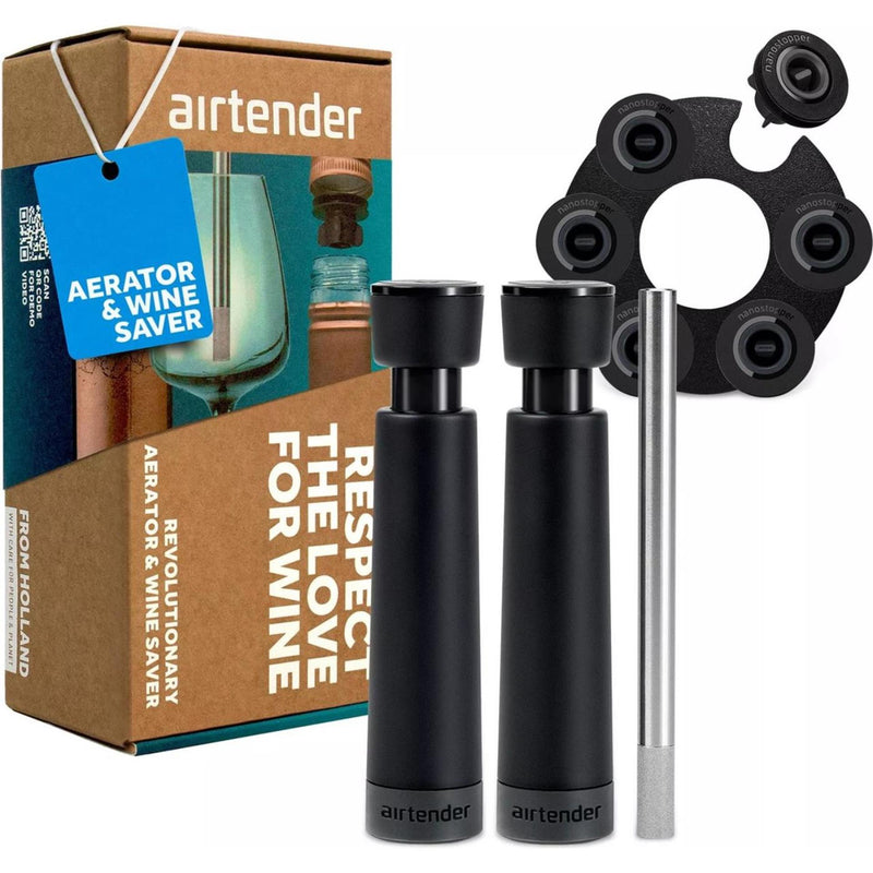 Afbeelding laden in galerijviewer, Airtender wine lovers - vacuã¼mpomp met 3 wijnstoppers en beluchter in cadeaudoos