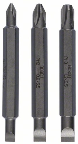 Afbeelding laden in galerijviewer, Bosch accessoires 3-delige dubbelbitset s 0,6x4,5, s 0,8x5,5, s 1,2x6,5; ph1, ph2, ph3; 60 mm 3st - 2607001746
