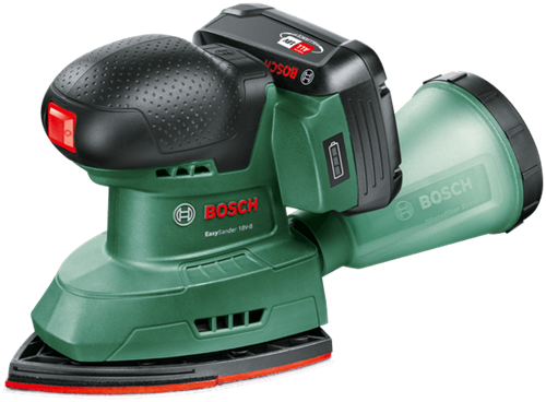 Afbeelding laden in galerijviewer, Bosch groen accumultischuurmachine easysander 18v-8 | incl. 1-uurslader (al 18v-20) + 1x 2,0 ah accu + 3 schuurbladen (red wood) - 06033e3002