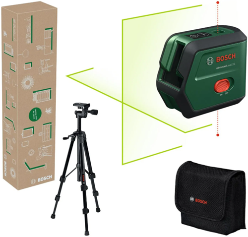 Afbeelding laden in galerijviewer, Bosch groen advancedlevel 2g set kruislijnlaser | geïntegreerde li-ion batterij + opbergetui + statief 1,2 m - 0603663gz1