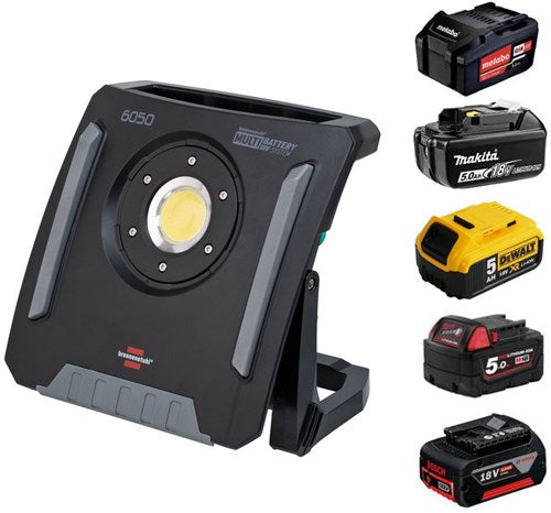 Afbeelding laden in galerijviewer, Brennenstuhl multi batterij led hybride bouwlamp 6050 mh (60w, 6200lm, ip65, werklamp compatibel met 18v batterijen van 5 verschillende fabrikanten, 5m rn kabel, zonder accu, engineered in germany)