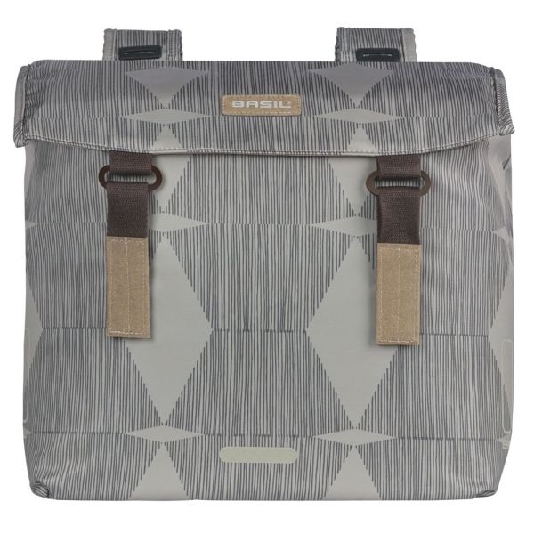 Afbeelding laden in galerijviewer, Basil Elegance dubbele fietstas, chateau taupe, gerecycled PET, Universal Bridge, 40-49L