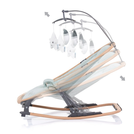 Afbeelding laden in galerijviewer, Chipolino velvet opvouwbare wipstoel met mobiel aloe wood mintgroen beige