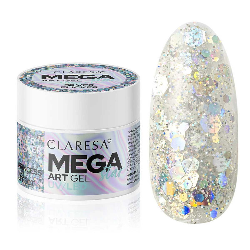 Afbeelding laden in galerijviewer, Claresa megastar silver flicker uv led art gel 10gr.