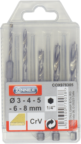 Afbeelding laden in galerijviewer, Connex set houtboren 3-8mm 6k 5dlg rood - cox978305