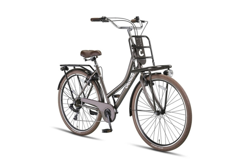 Afbeelding laden in galerijviewer, Crown berlin 28 inch 53 cm dames 7v v-brakes grijsbruin